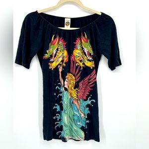 Vtg Ed Hardy dragon head shirt Y2K designer S